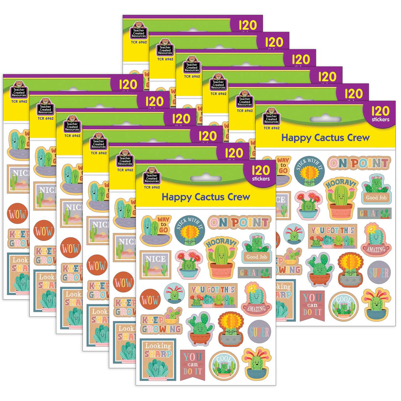 Teacher Created Resources® Happy Cactus Crew Stickers, 120 Per Pack, 12 Packs total of 1440